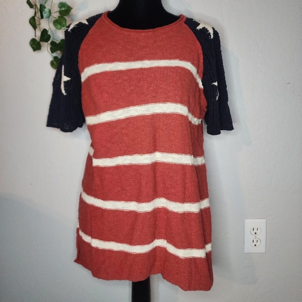 Easel American Flag Knit Cotton Top Size‎ Small